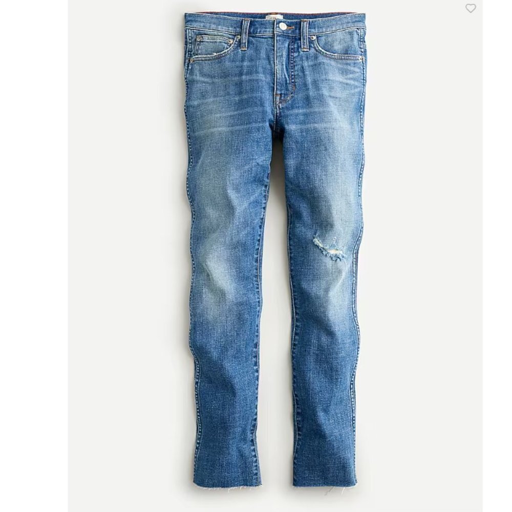 J. Crew 9" Vintage Straight Jeans in Wainscottt Wash Denim Raw Hem AV708 Sz 32